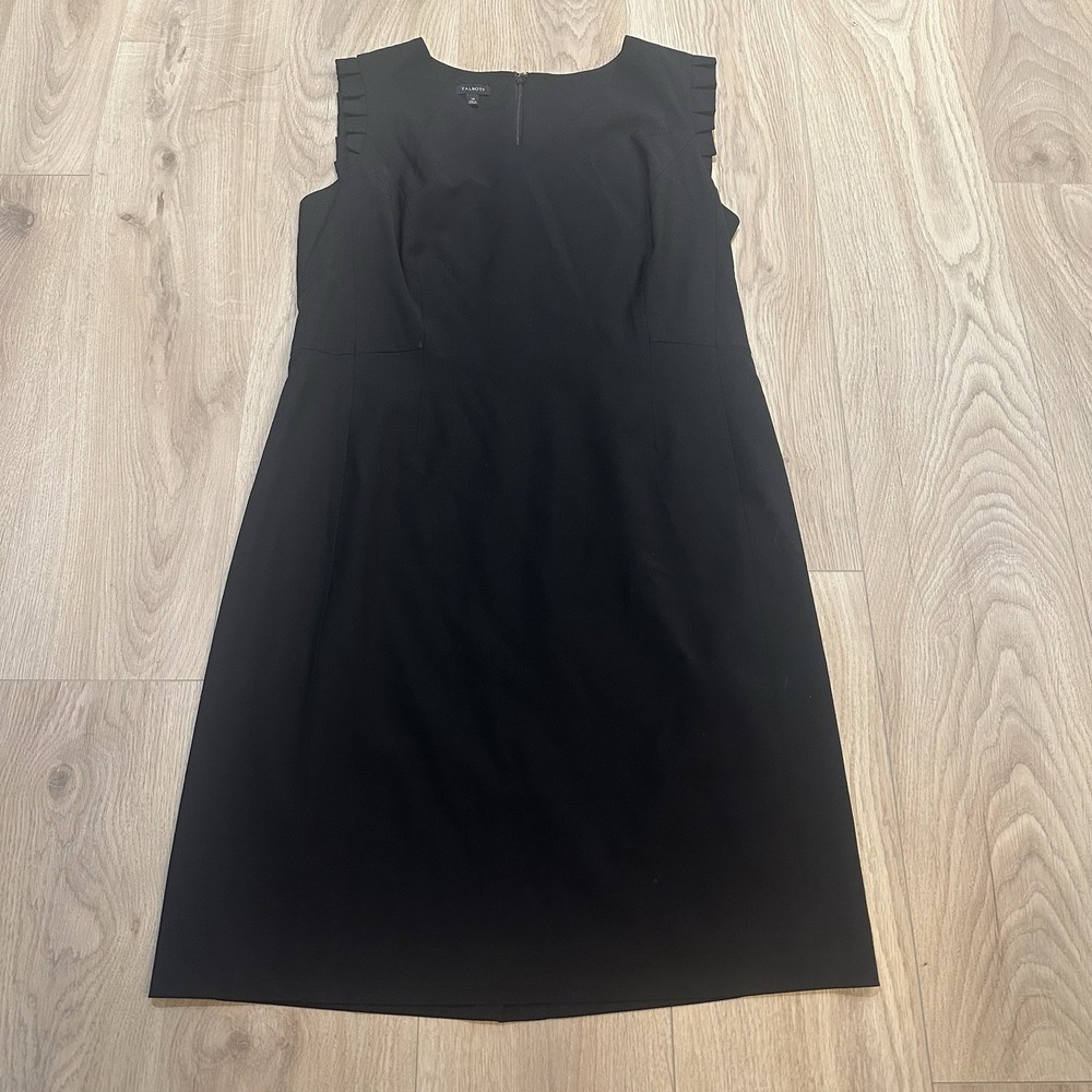 Talbots Black‎ Wool Sheath dress V-Neck Sleeveless Dress size 14 Ruffle Sleeve